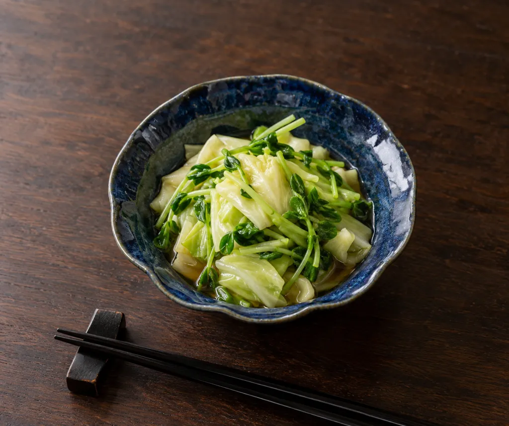 キャベツと豆苗のレンジおひたしの完成イメージ