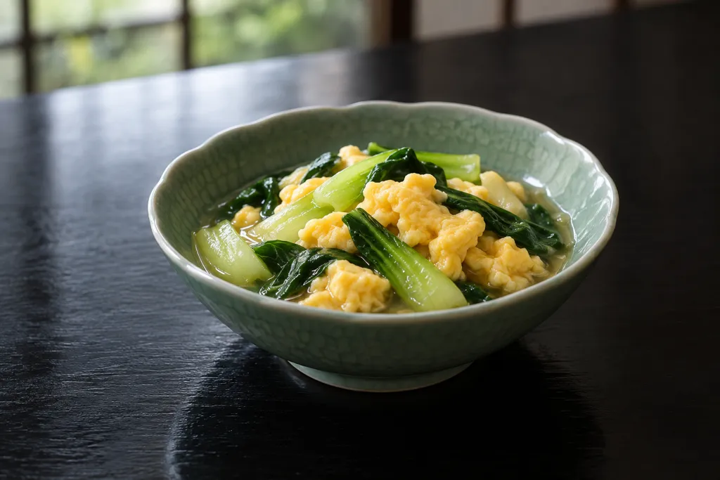 卵とチンゲン菜のふんわり中華炒め煮の完成イメージ