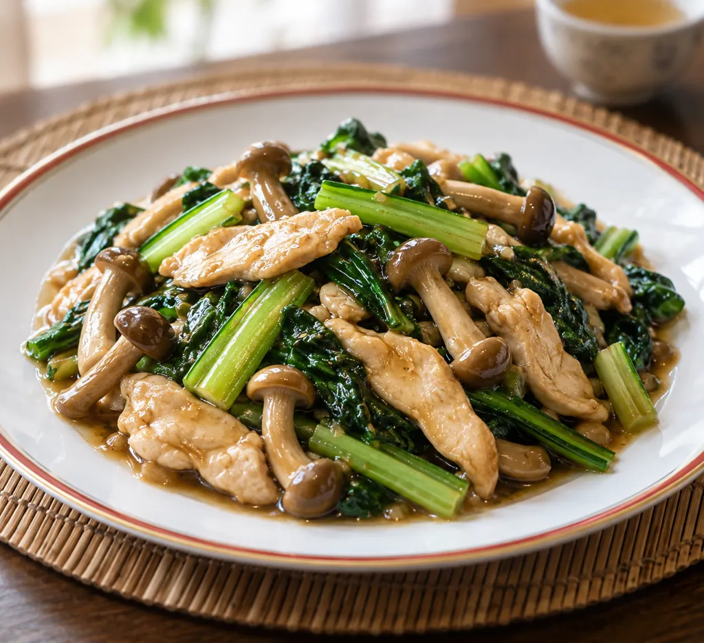 鶏むね肉と小松菜の中華炒めの完成イメージ