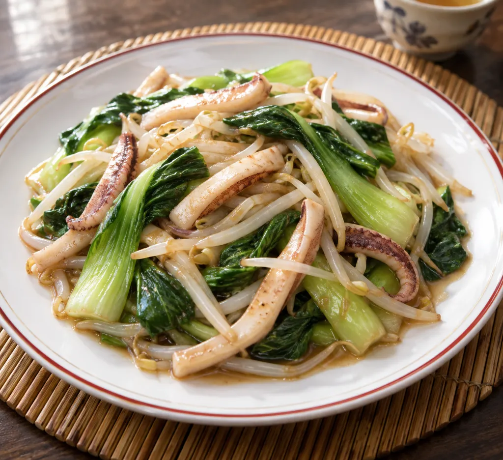 いかとチンゲン菜の中華炒めの完成イメージ