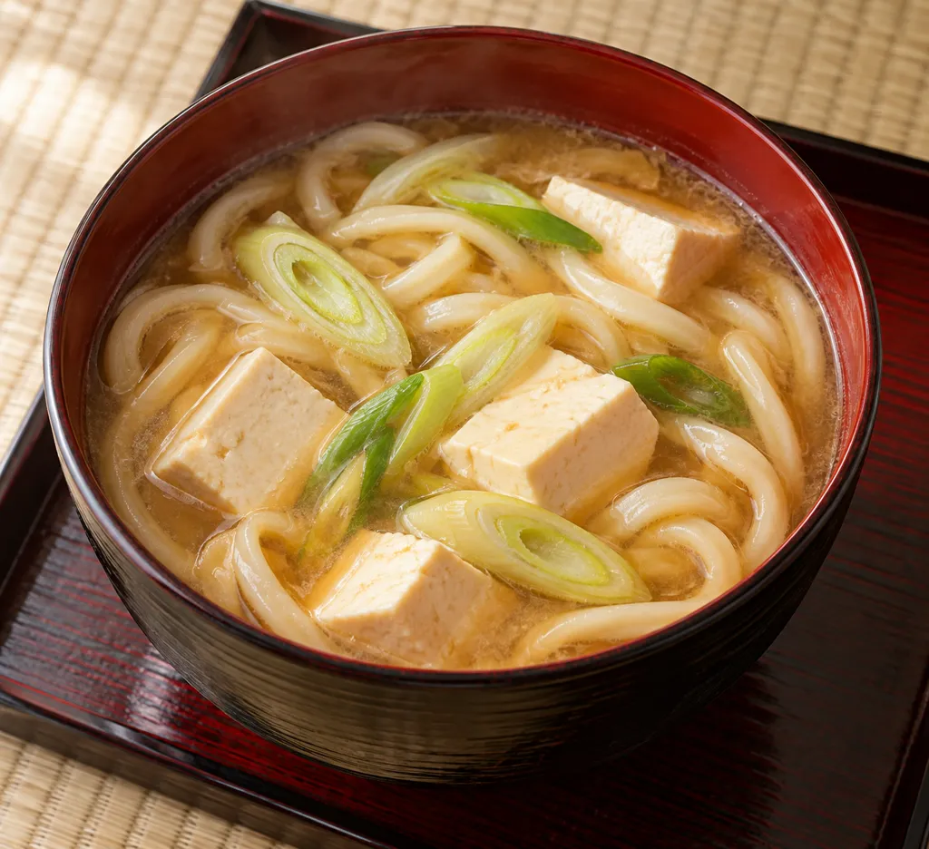 豆腐とねぎの味噌煮込みうどんの完成イメージ