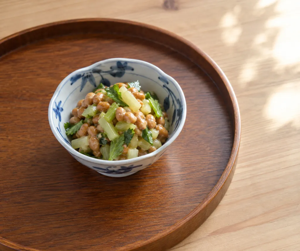 納豆とセロリのからし酢醤油和えの完成イメージ