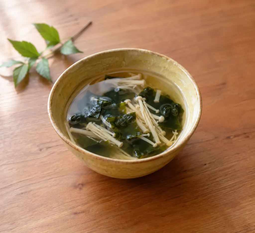 わかめとえのきの和風スープの完成イメージ