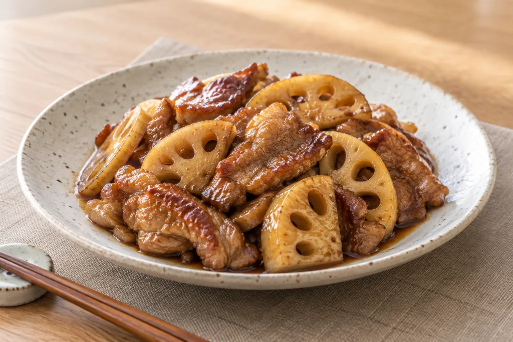 豚肩ロースとれんこんの照り焼きの完成イメージ
