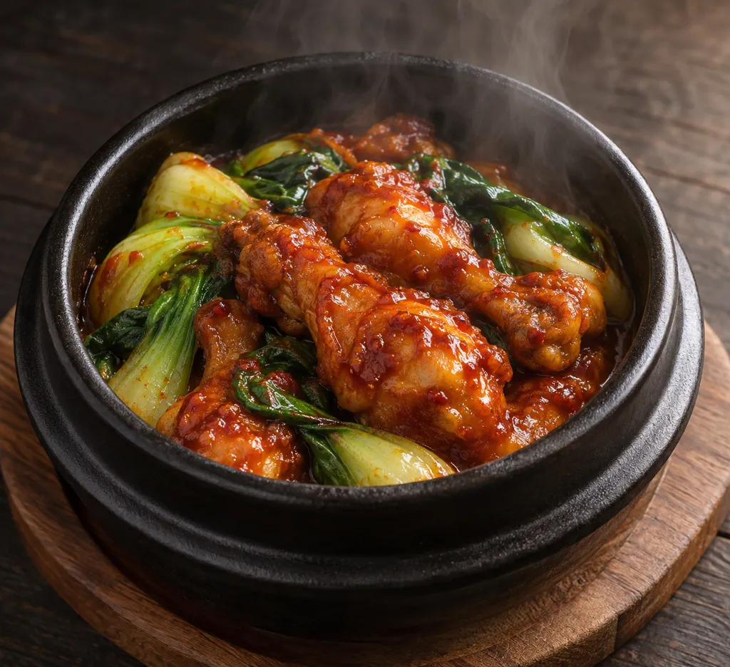 手羽元とチンゲン菜のヤンニョムチキンの完成イメージ