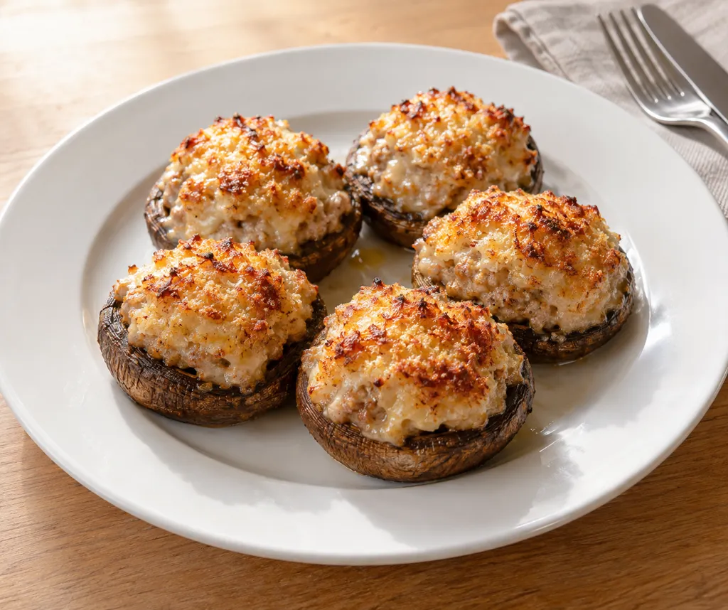 マッシュルームと鶏ひき肉の詰め焼きの完成イメージ