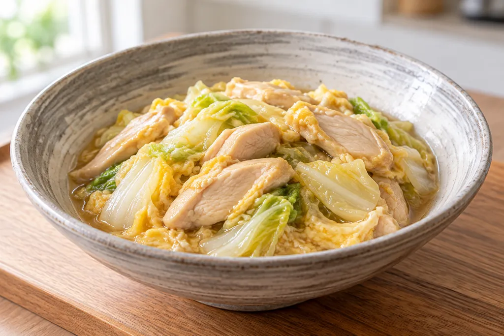 鶏むね肉と白菜の卵とじの完成イメージ