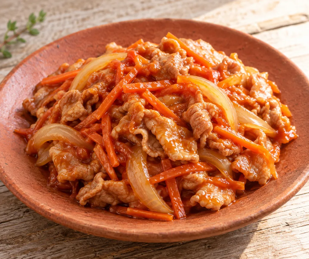 豚こま肉とにんじんのケチャップ炒めの完成イメージ