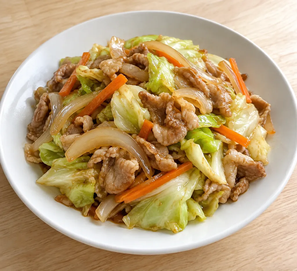 時短豚こま肉とキャベツの中華炒めの完成イメージ
