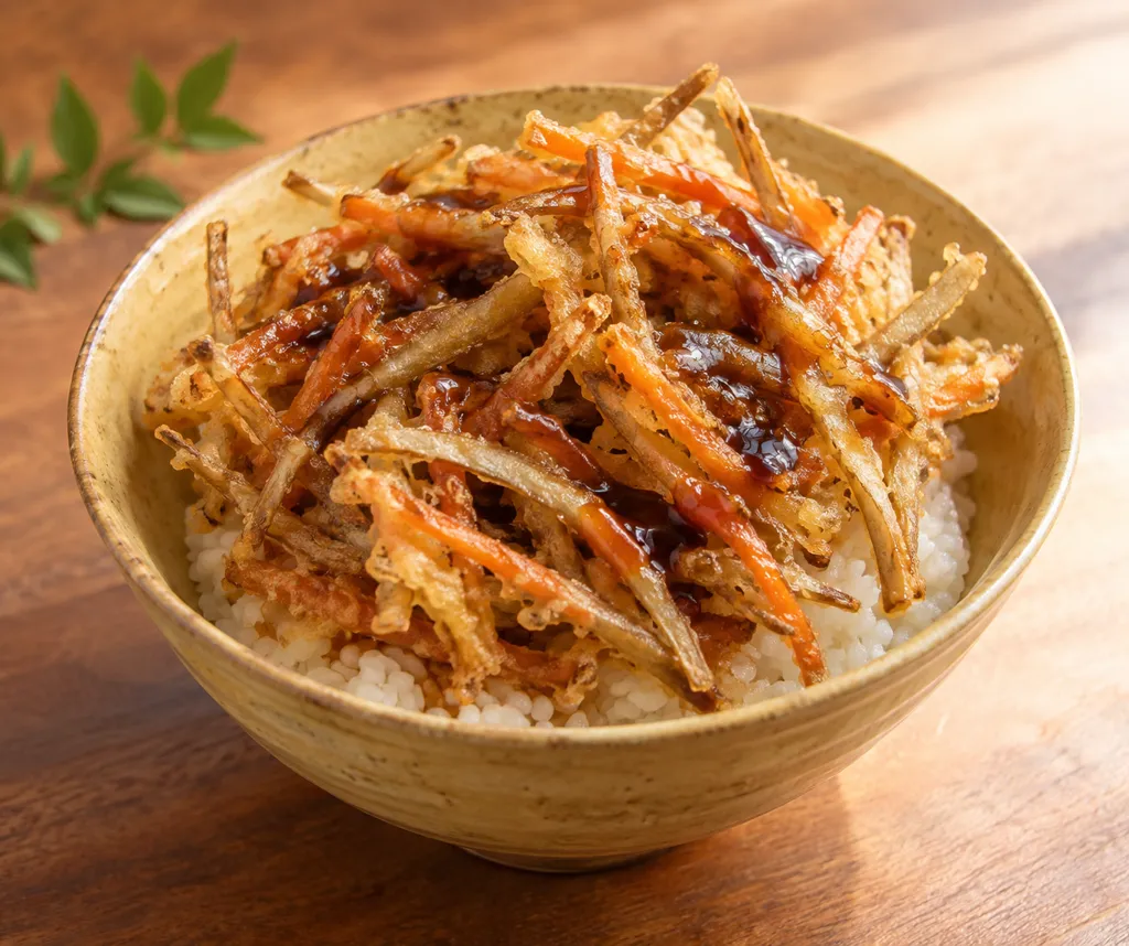 ごぼうとにんじんのかき揚げ天丼の完成イメージ