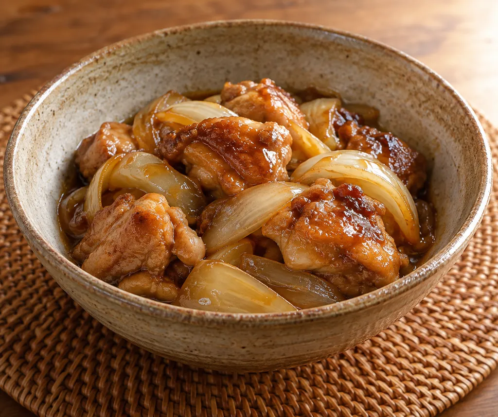 鶏もも肉と玉ねぎの甘辛味噌煮の完成イメージ