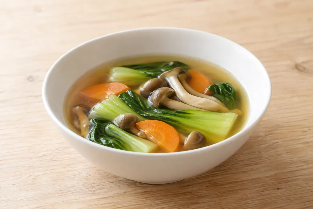 チンゲン菜としめじの中華スープの完成イメージ