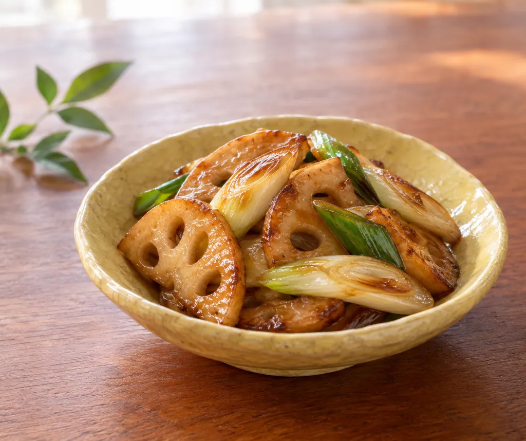 れんこんとねぎのしょうが醤油焼きの完成イメージ