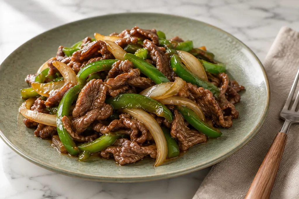 牛こま肉とピーマンのソテーの完成イメージ