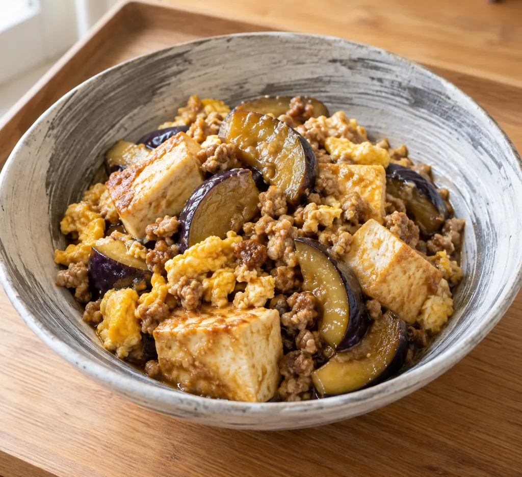 豚ひき肉となすの豆腐チャンプルーの完成イメージ