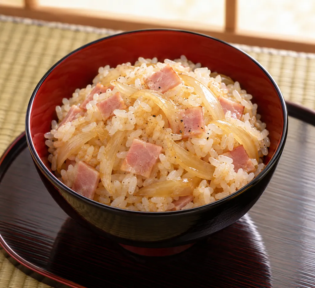 ハムと玉ねぎの混ぜごはんの完成イメージ