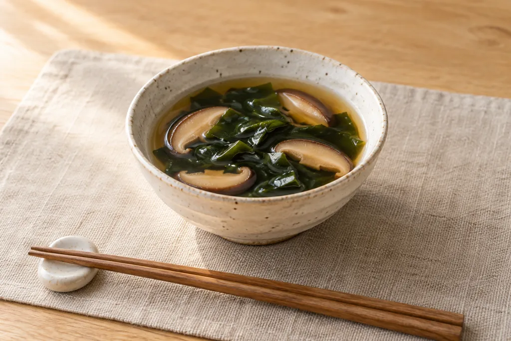 生わかめとしいたけのだし醤油スープの完成イメージ