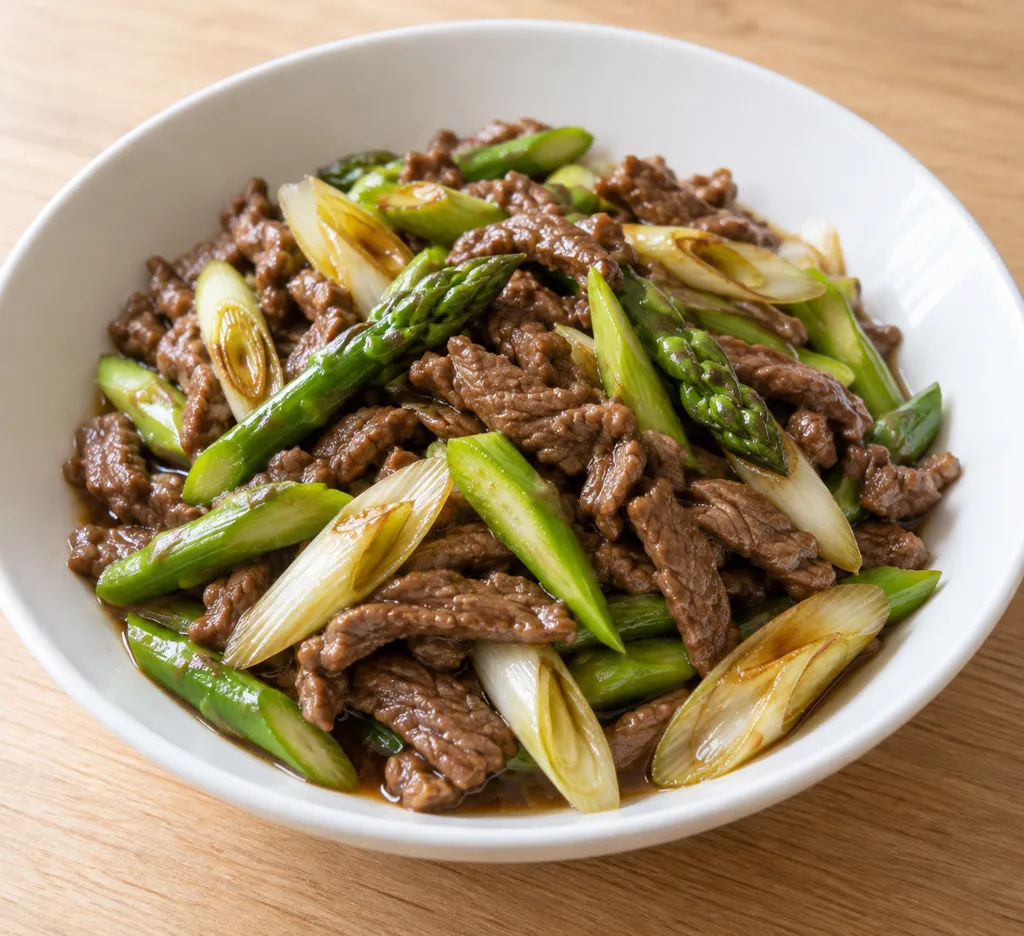 牛もも肉とアスパラガスのねぎ炒めの完成イメージ