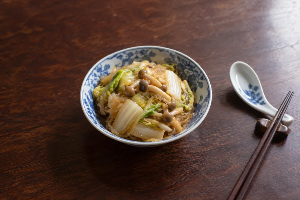 春雨と白菜のしめじ入り中華炒めの完成イメージ