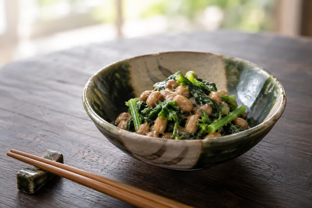 納豆と春菊のからし和えの完成イメージ