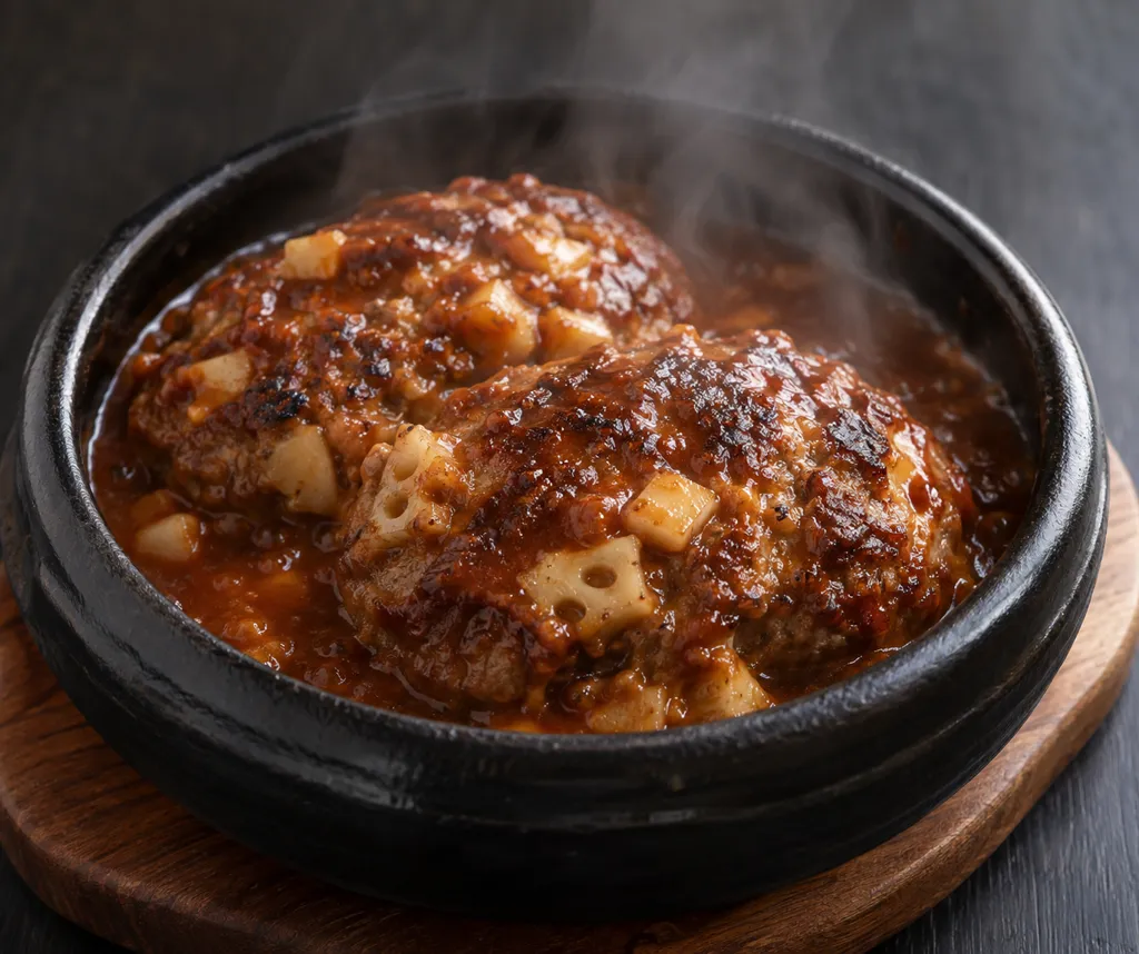 合いびき肉とれんこんの韓国ハンバーグの完成イメージ