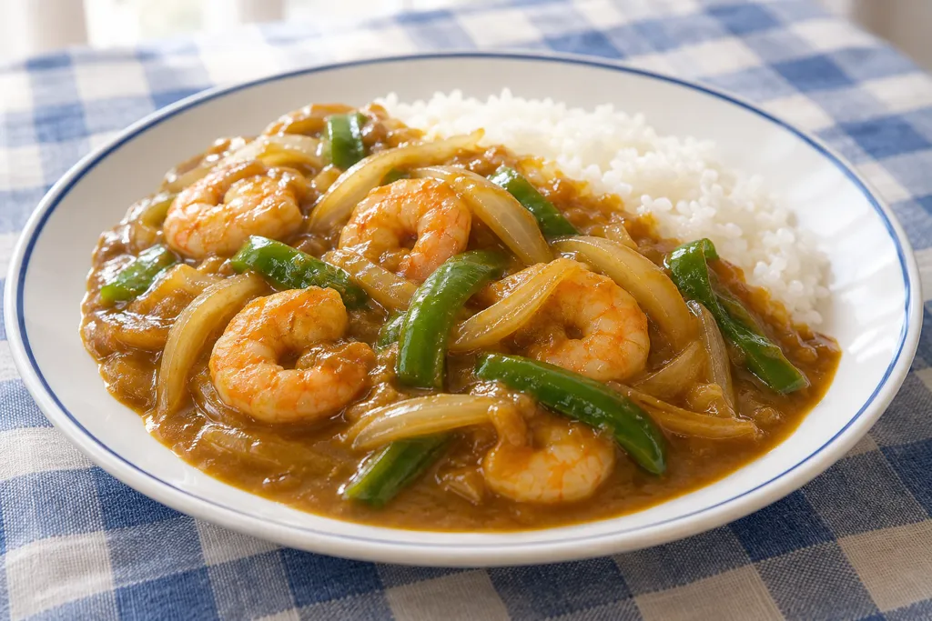えびとピーマンの和風カレーの完成イメージ