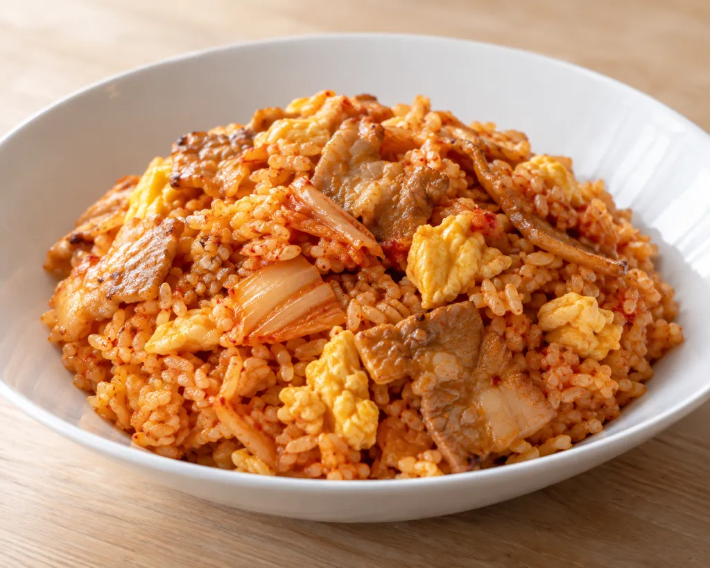 豚バラ肉とキムチの卵チャーハンの完成イメージ