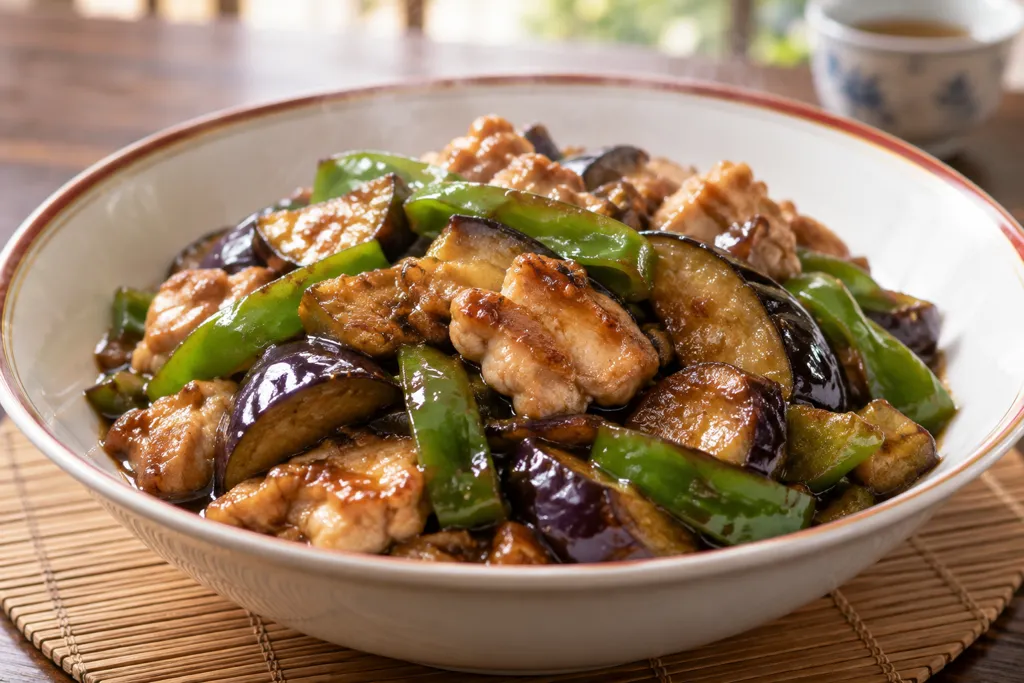 鶏もも肉となすの中華炒めの完成イメージ