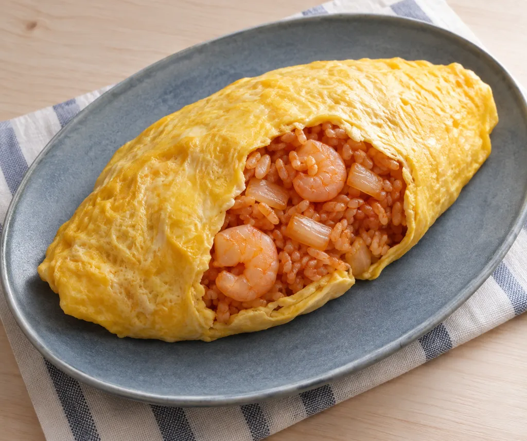 えびと玉ねぎのオムライスの完成イメージ