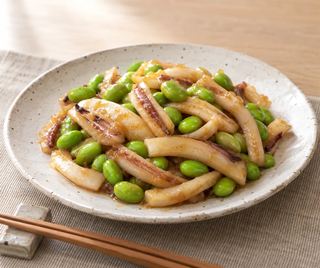 いかと枝豆のしょうがバター醤油炒めの完成イメージ