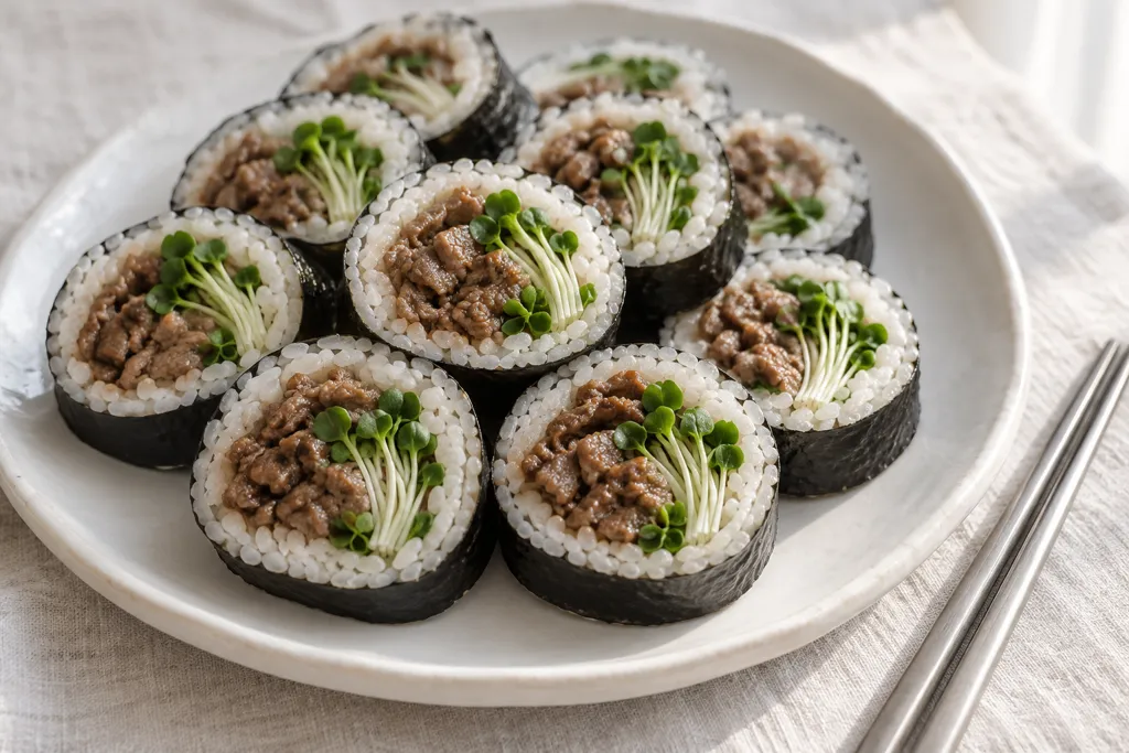 牛薄切り肉とかいわれ大根のキンパの完成イメージ
