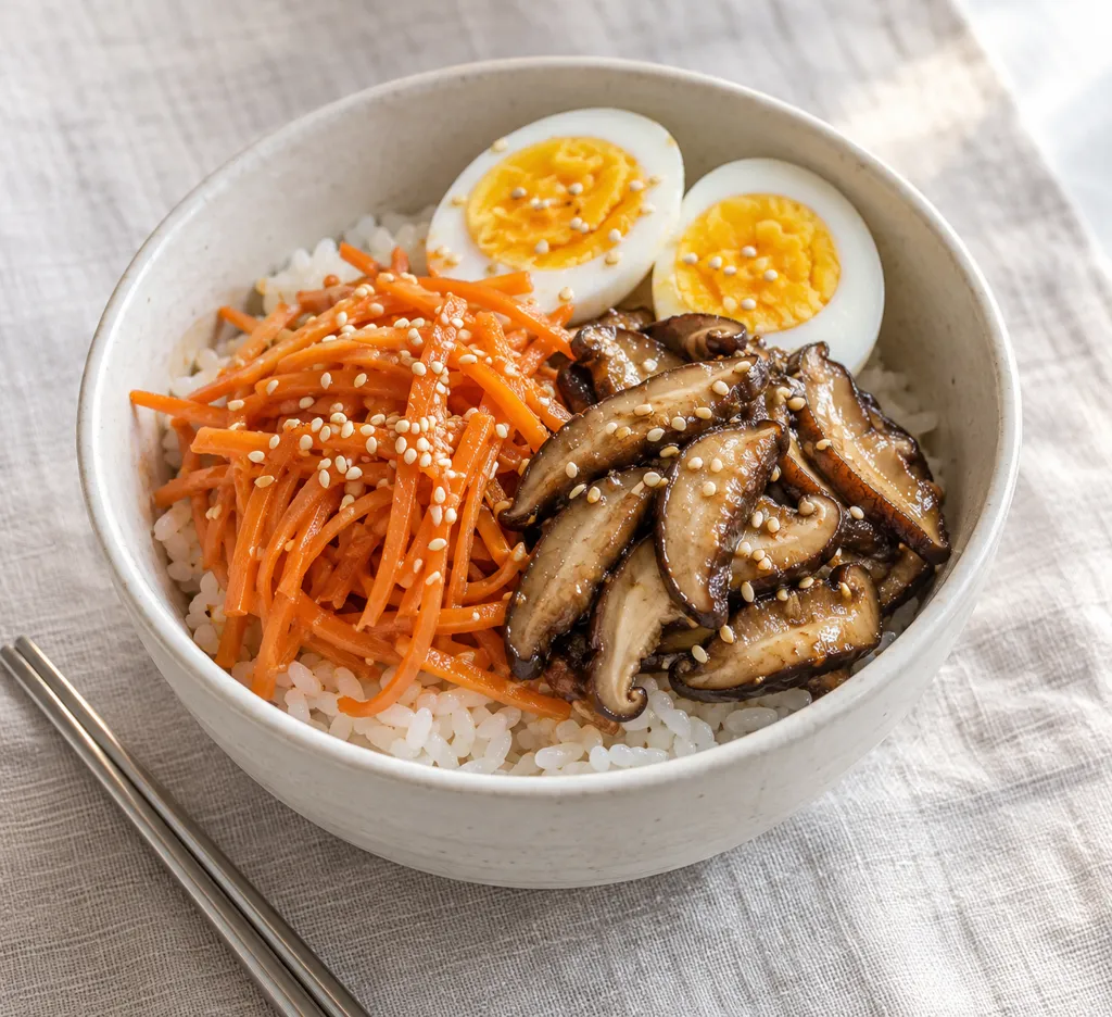にんじんとしいたけのナムル丼の完成イメージ