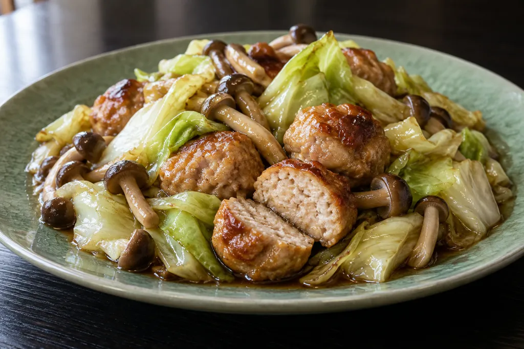 鶏団子とキャベツの中華炒めの完成イメージ