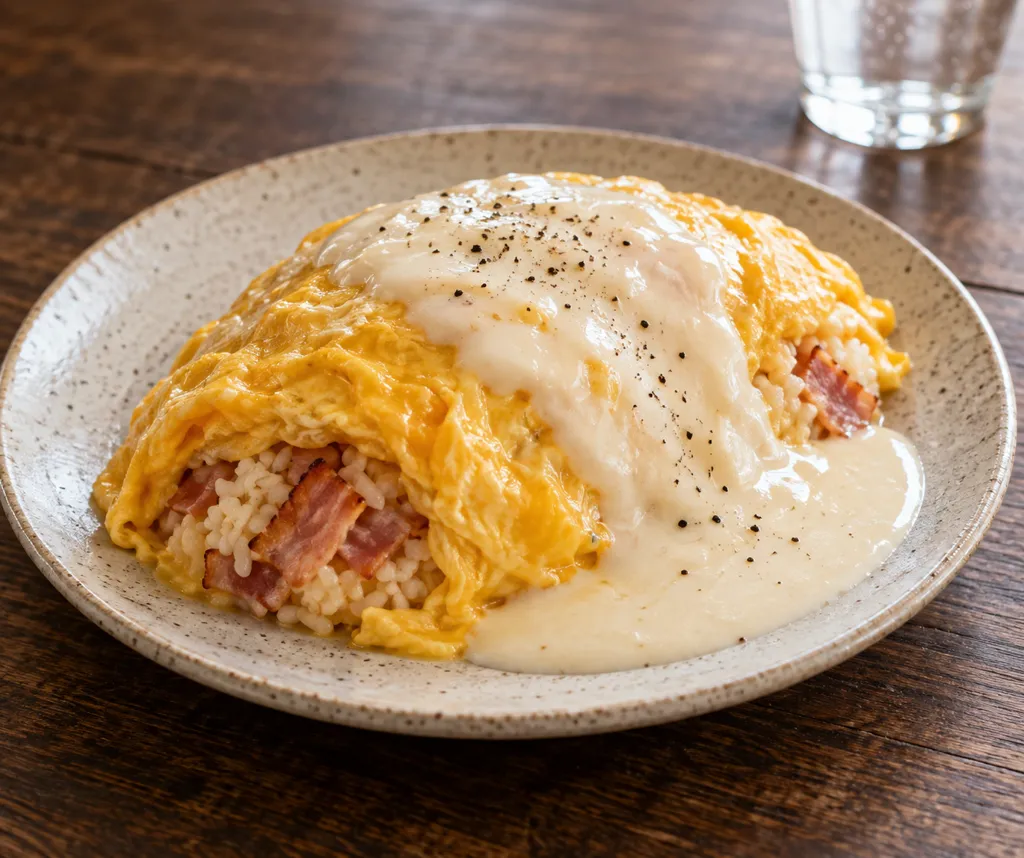 ベーコンのクリームオムライスの完成イメージ
