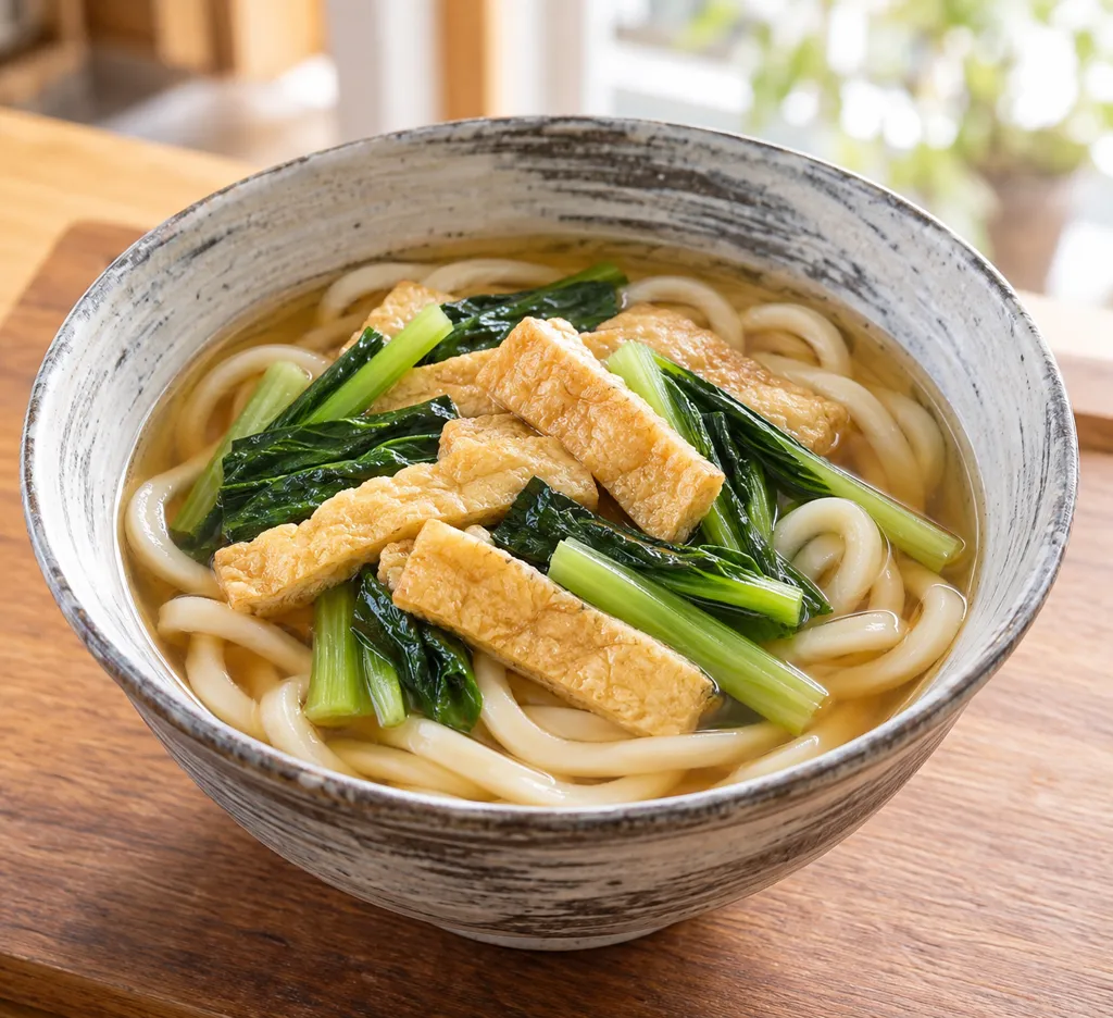 油揚げと小松菜のかけうどんの完成イメージ