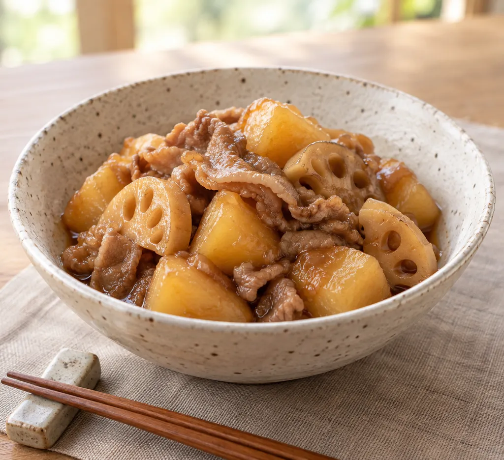 豚肩ロースとれんこんの肉じゃがの完成イメージ