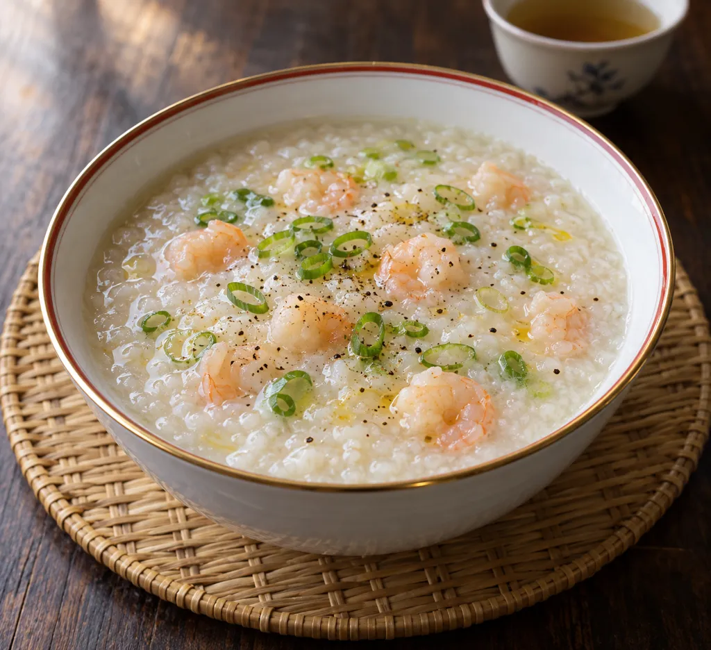 むきえびとねぎの中華粥の完成イメージ