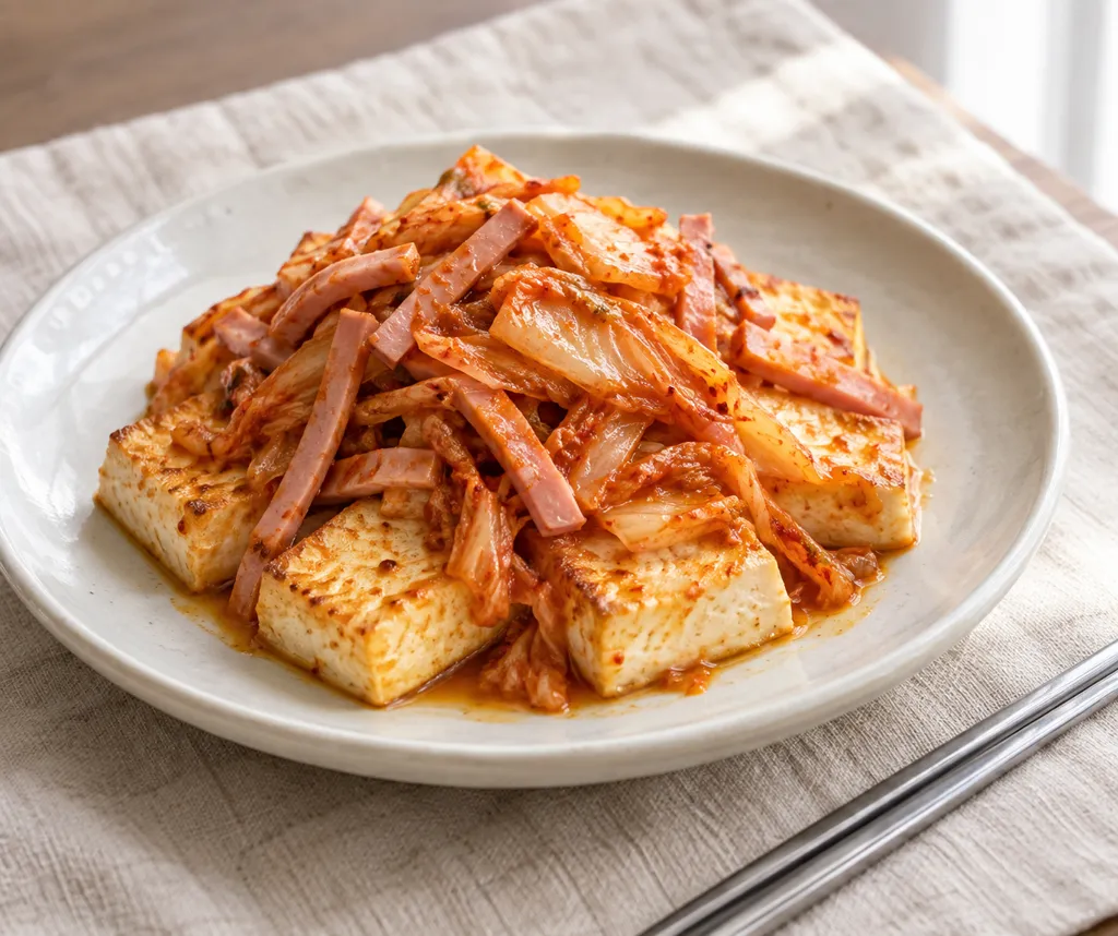 豆腐とハムのキムチ炒め添えの完成イメージ