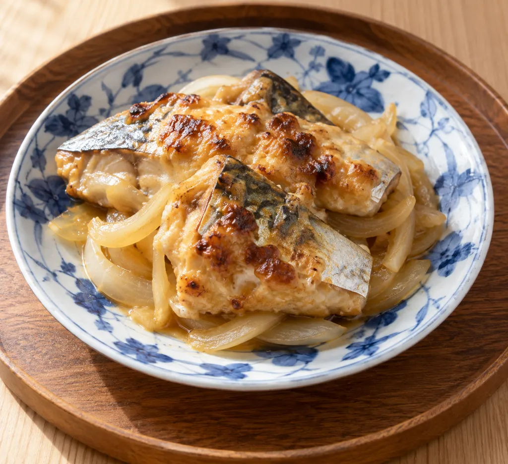 さばと玉ねぎのしょうが味噌マヨ焼きの完成イメージ