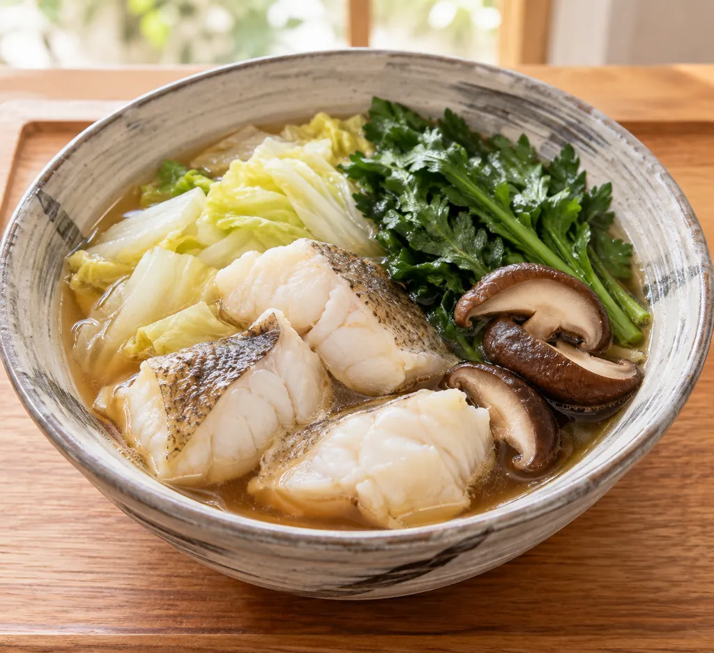 時短たらと春菊の寄せ鍋の完成イメージ