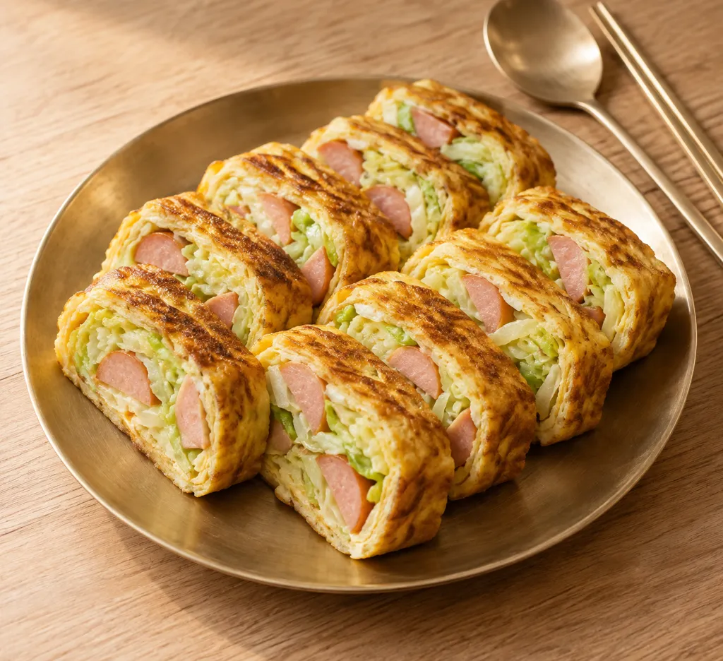 キャベツとウインナーの韓国卵焼きの完成イメージ