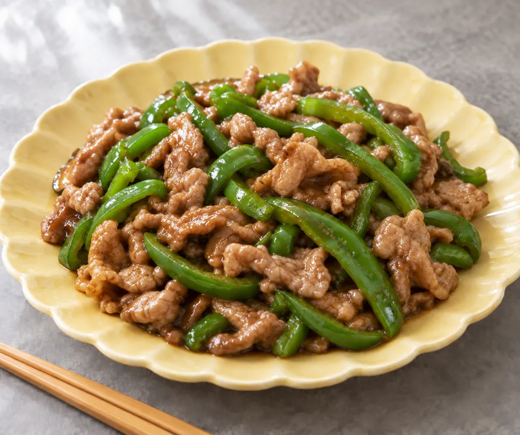 牛薄切り肉とピーマンのオイスター炒めの完成イメージ