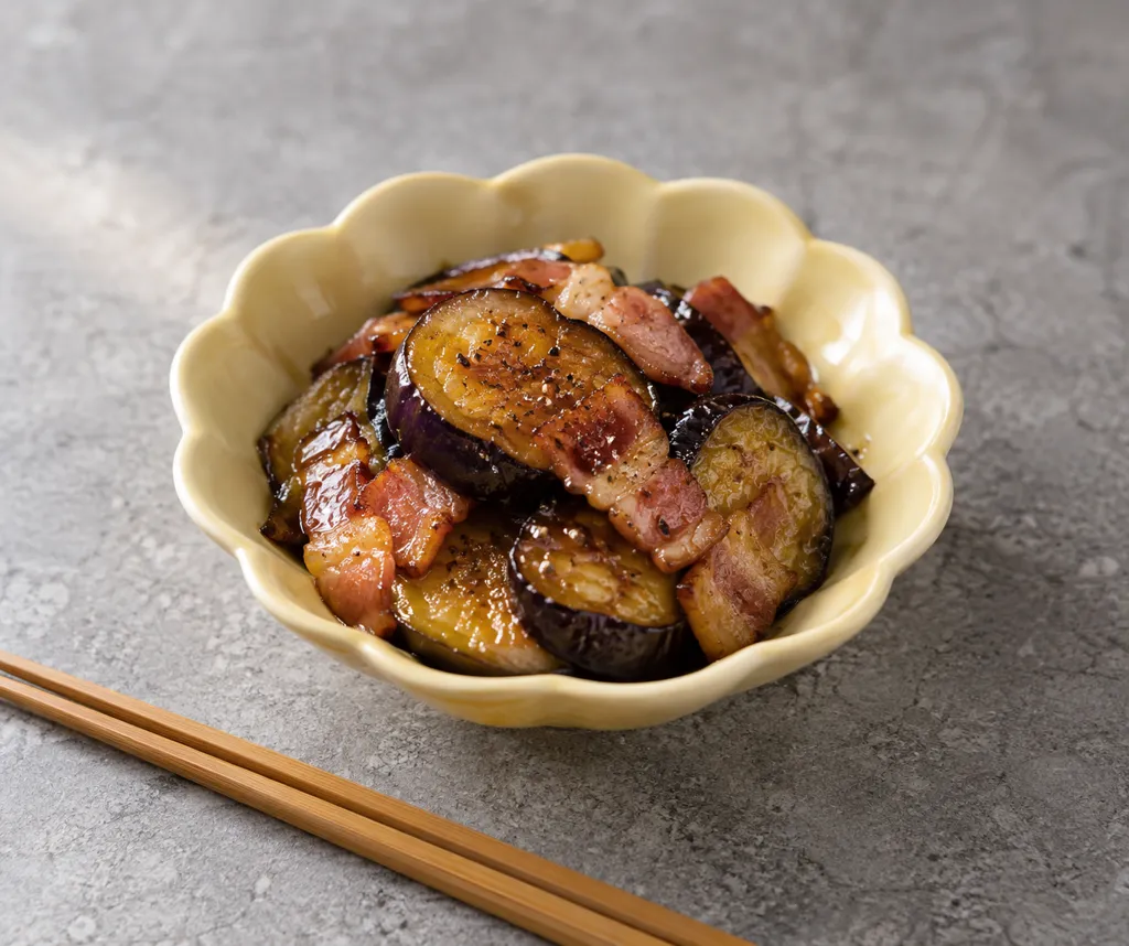 なすとベーコンの中華甘酢揚げ焼きの完成イメージ