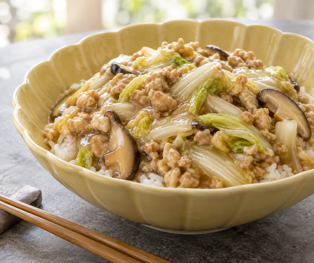 鶏ひき肉と白菜の中華あんかけごはんの完成イメージ