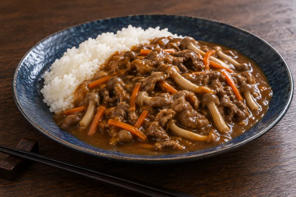 牛こま肉としめじの和風カレーの完成イメージ