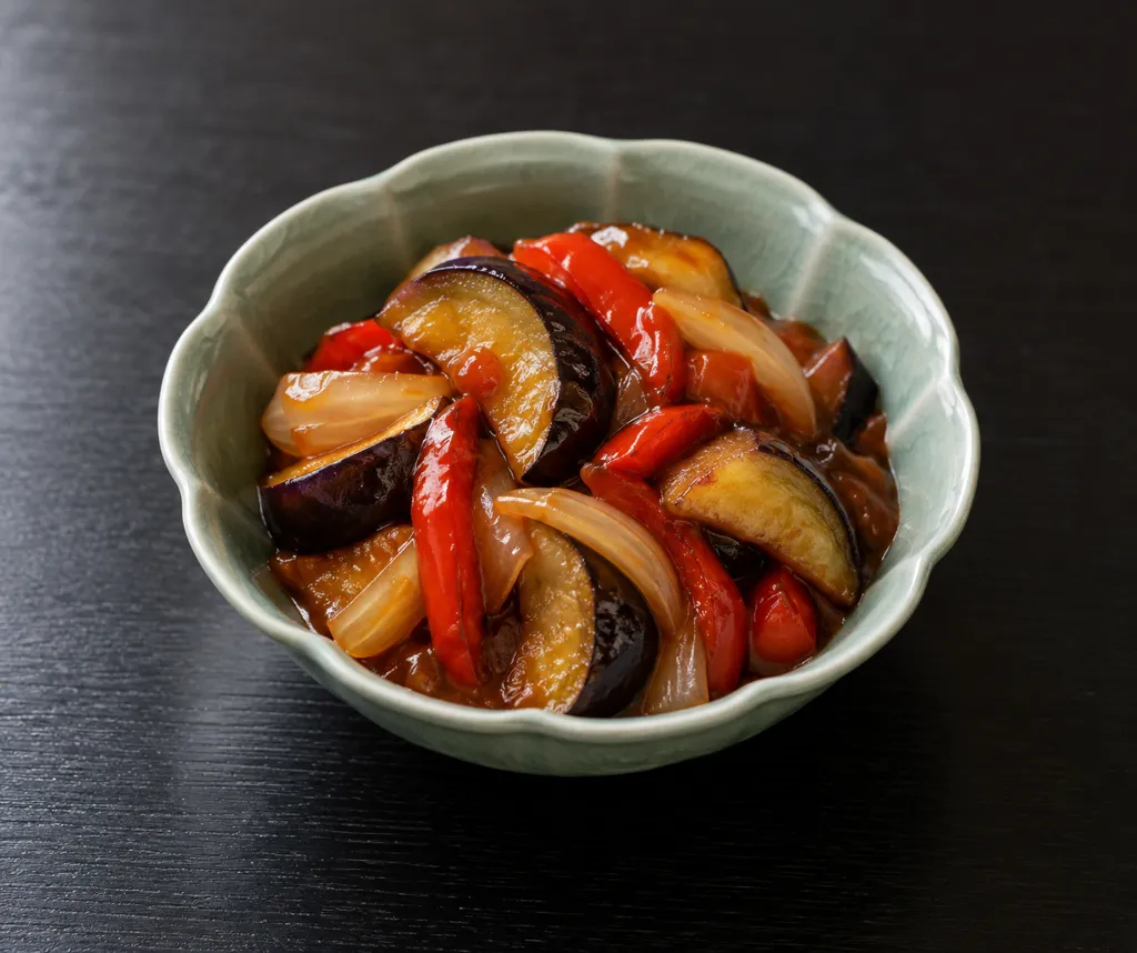 なすとパプリカの中華甘酢揚げ焼きの完成イメージ