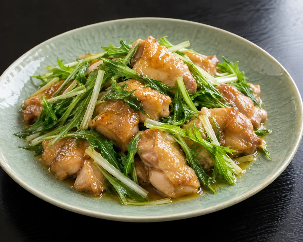 鶏もも肉と水菜のレモン醤油炒めの完成イメージ