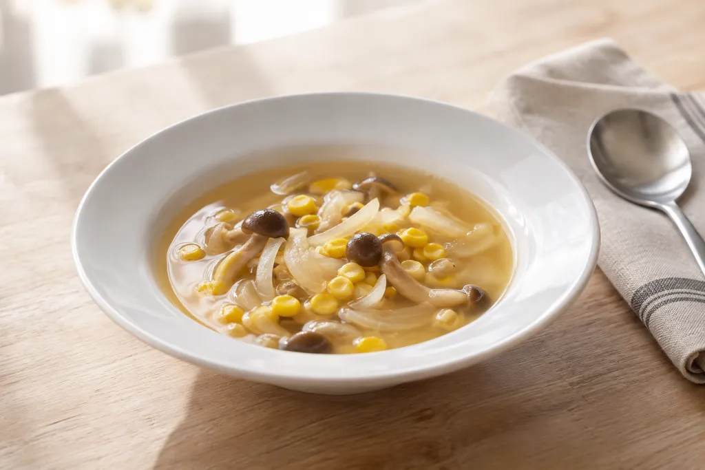 とうもろこしと玉ねぎのコンソメスープの完成イメージ