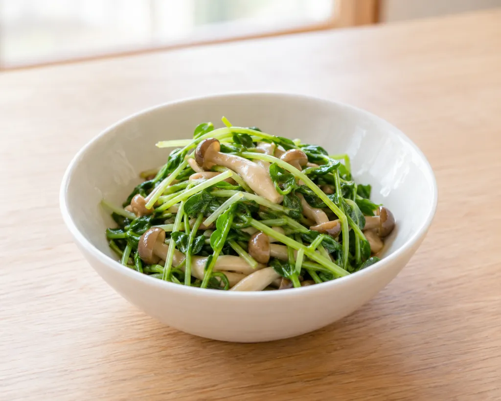 豆苗としめじの中華油和えの完成イメージ
