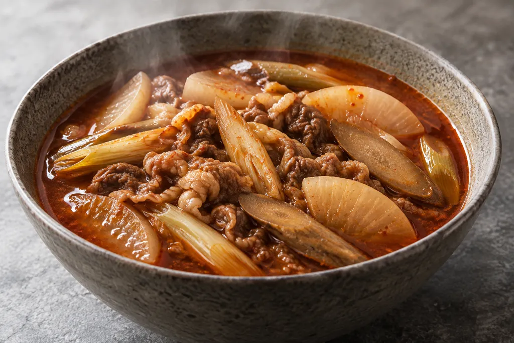 鶏もも肉と根菜のユッケジャン風鍋の完成イメージ